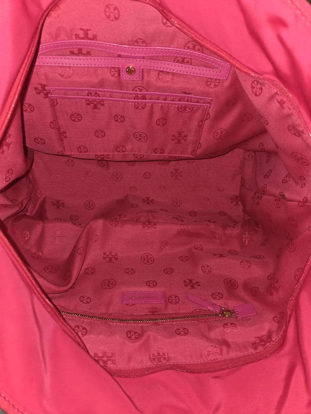 Tory Burch Quilted Logo Tote in Hot Pink/Cerise